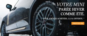 Affrontez l’hiver avec style et sécurité grâce aux Roues Complètes Hiver MINI. Jusqu’à la fin de l’année 2025, pour l’achat de 4 roues, la 4ᵉ est offerte*.  Rendez-vous en concession pour découvrir cette offre exclusive et préparer votre MINI à toutes les conditions de route.