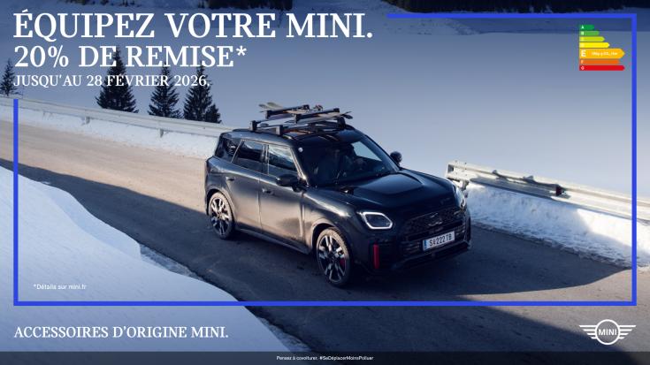 Jusqu’au 28 février, bénéficiez de -20 %* sur les accessoires hiver : tapis de sol, coffres de toit, portes vélos, portes skis… et bien plus encore. 🌨️