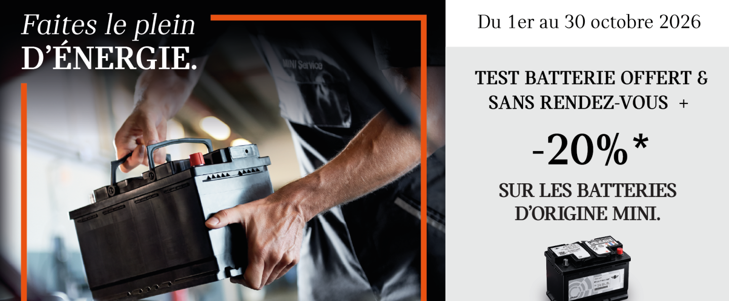 Test batterie offert et -20 % sur les Batteries d'Origine MINI à Chartres et Dreux